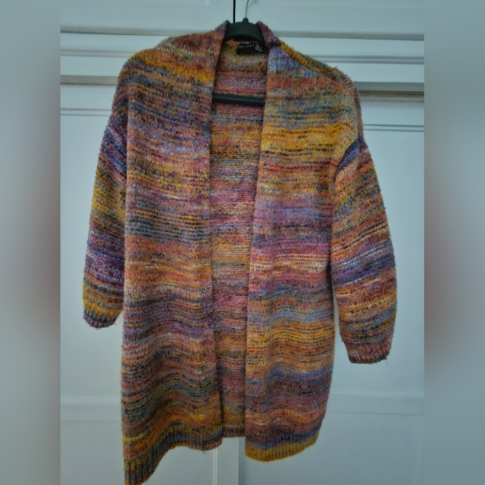 NYT Black Tape Multicolor Striped Women's Cardigan, much prettier in person.